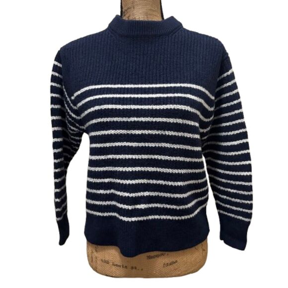 Wilfred Cam Breton Striped Merino Wool Sweater Navy White Nautical Size Medium - Picture 1 of 4